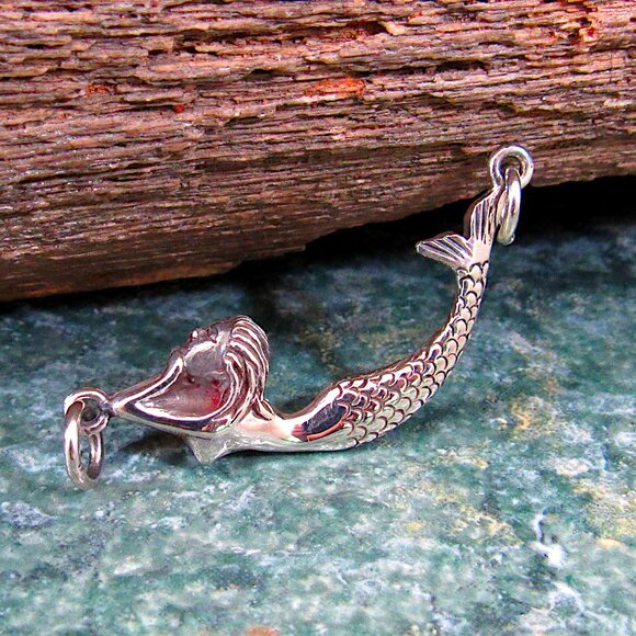 Solid 925 Sterling Silver 3D Mermaid Pendant, Atargatis Jewelry Connector Charm - Picture 1 of 8